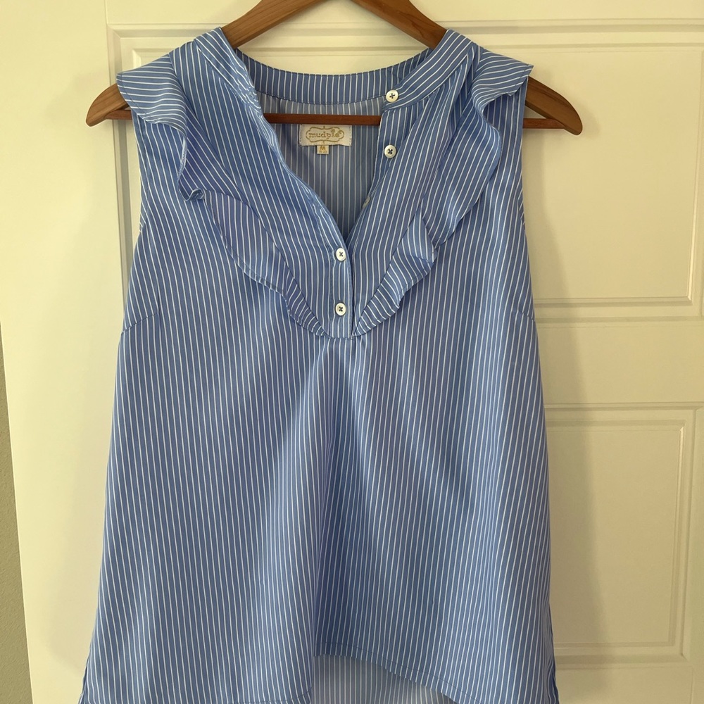 Short Sleeve Ruffled Striped Blouse